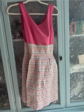 New York & Company Pink Top Multicolor Striped Midi Dress